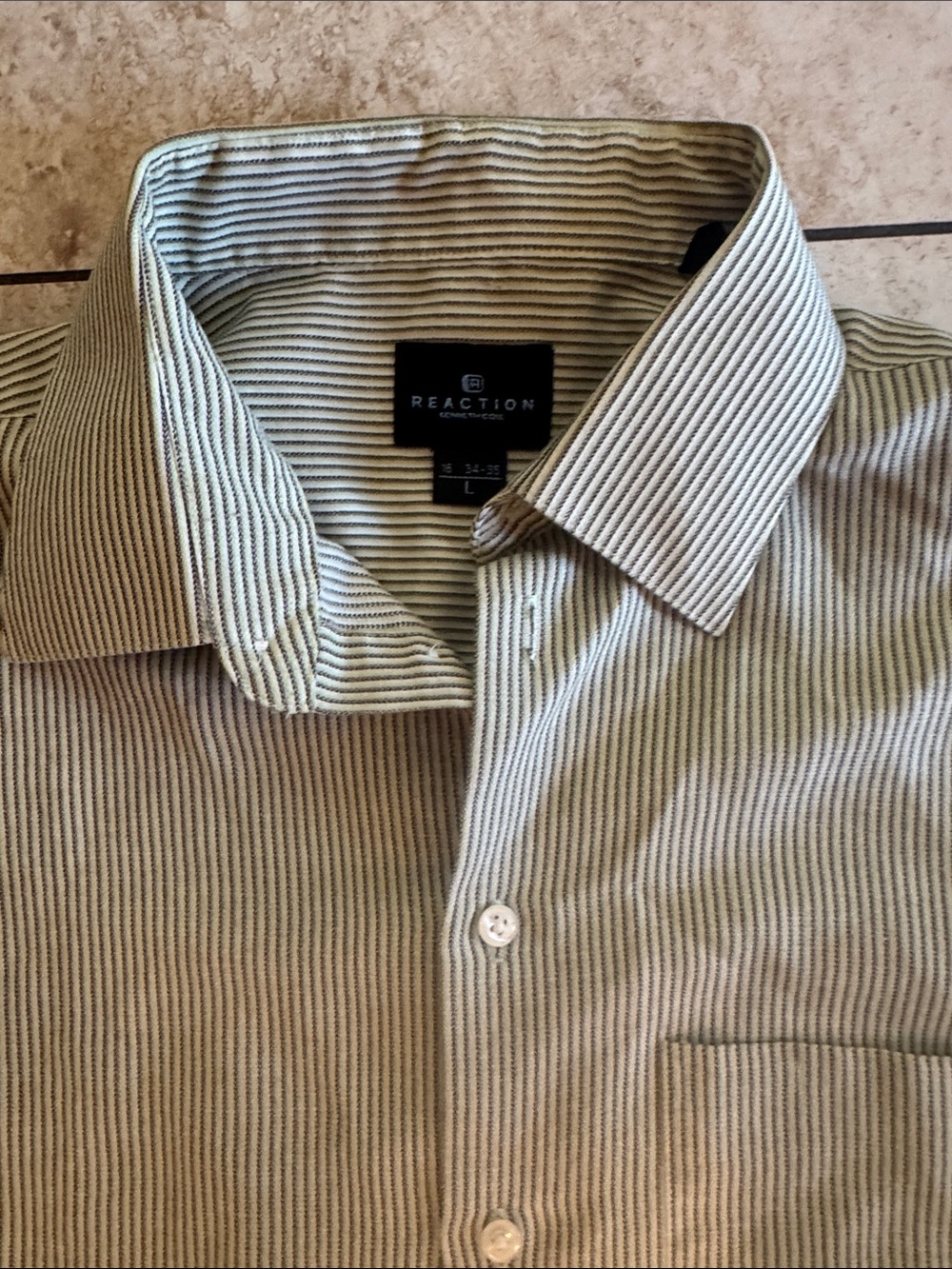 Kenneth Cole Reaction Men's Light Green Striped Dress Shirt